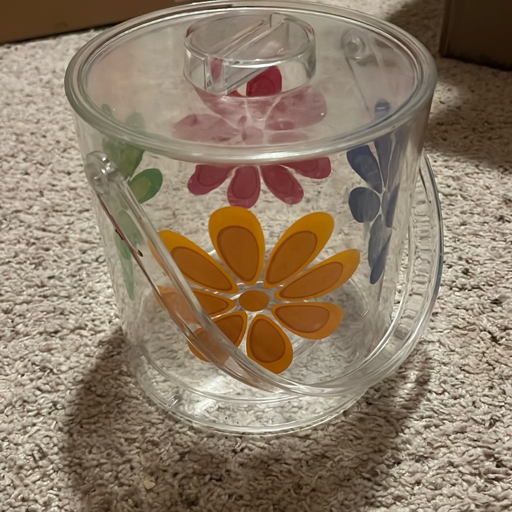 Vintage modern flower clear ice bucket 70s 80s 90s